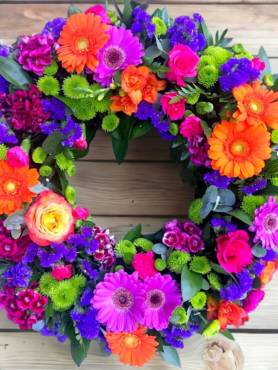Multicoloured mixed flowers wreath - A Vibrant Celebration of Life