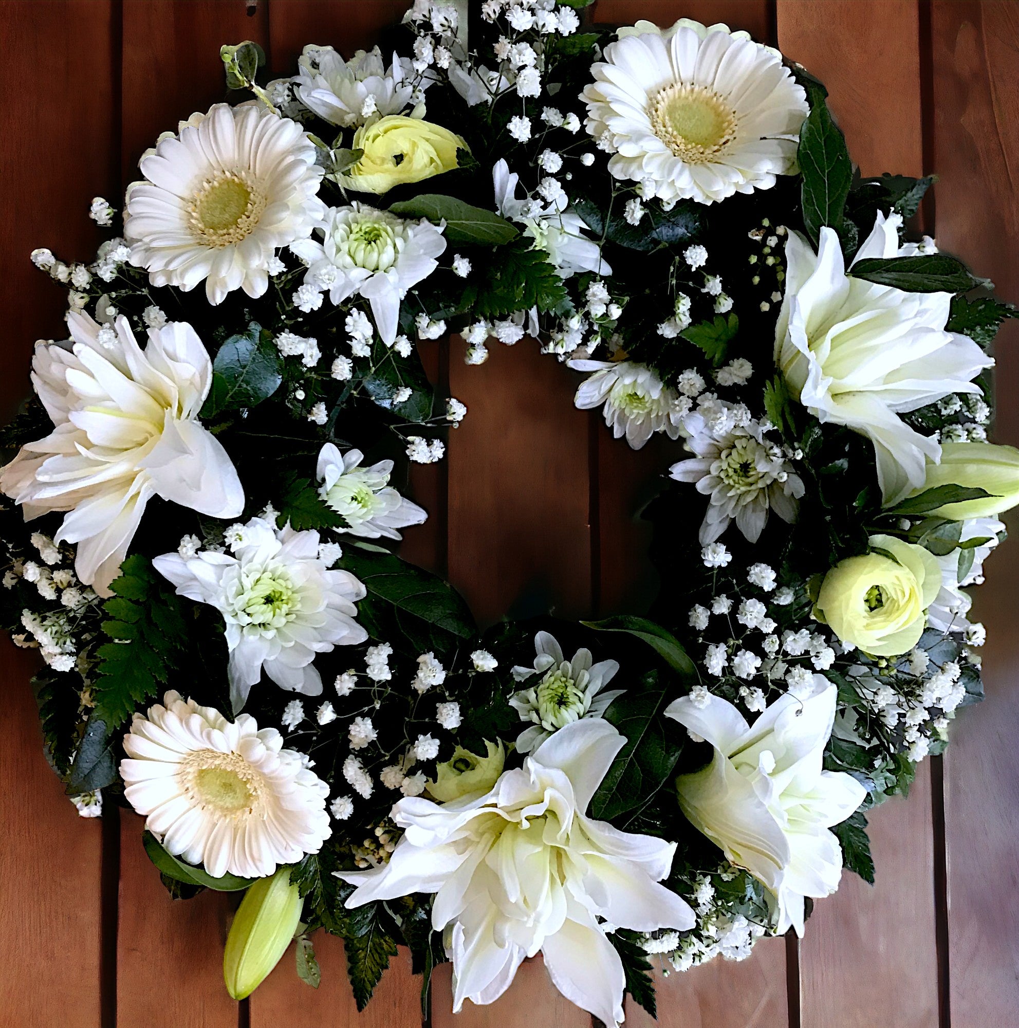 white funeral wreath