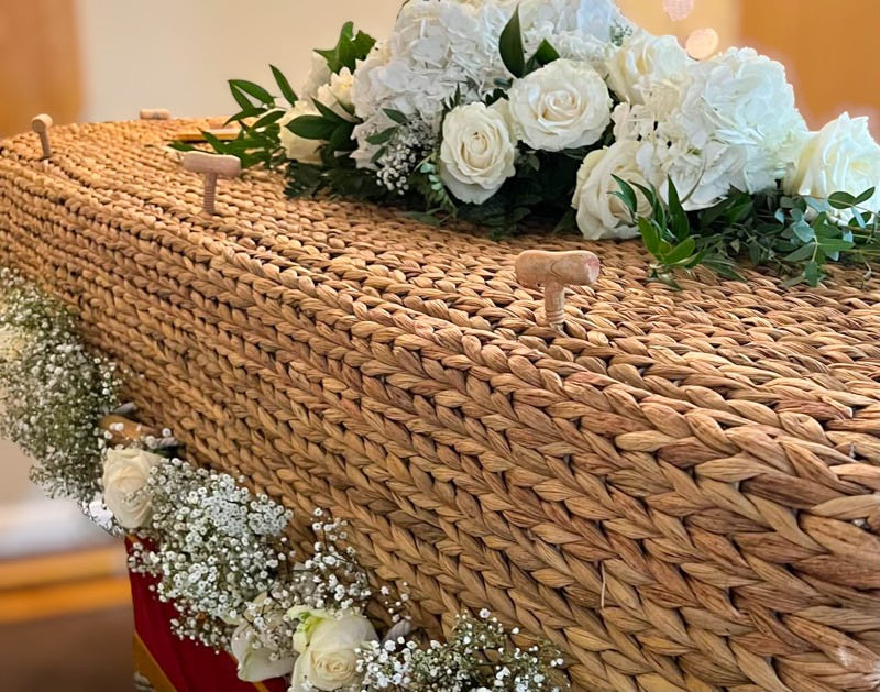 Casket Dressing in Gypsophila & Roses