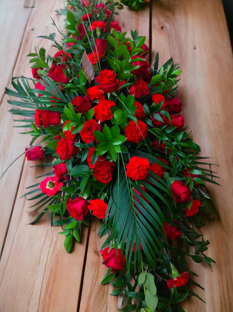 casket top rose and carnation