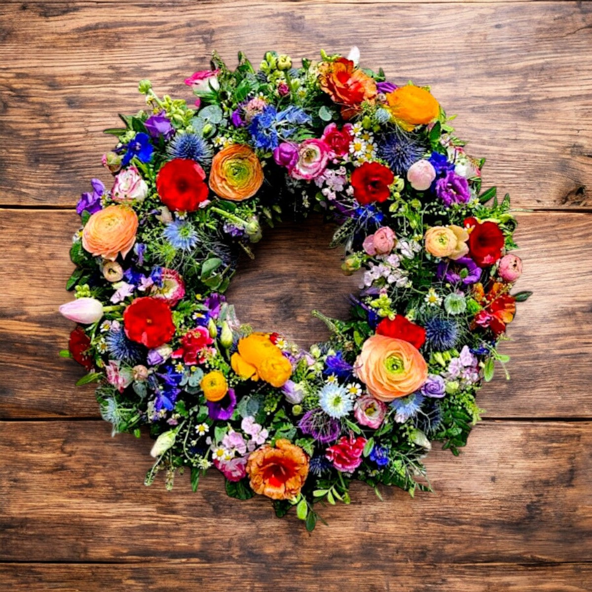 Multicoloured mixed flowers wreath - A Vibrant Celebration of Life