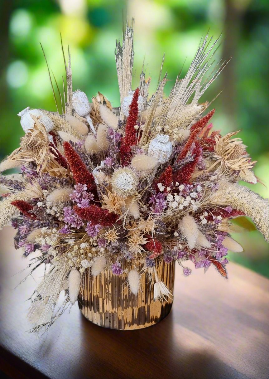 Dried Arrangement in Gold Planter