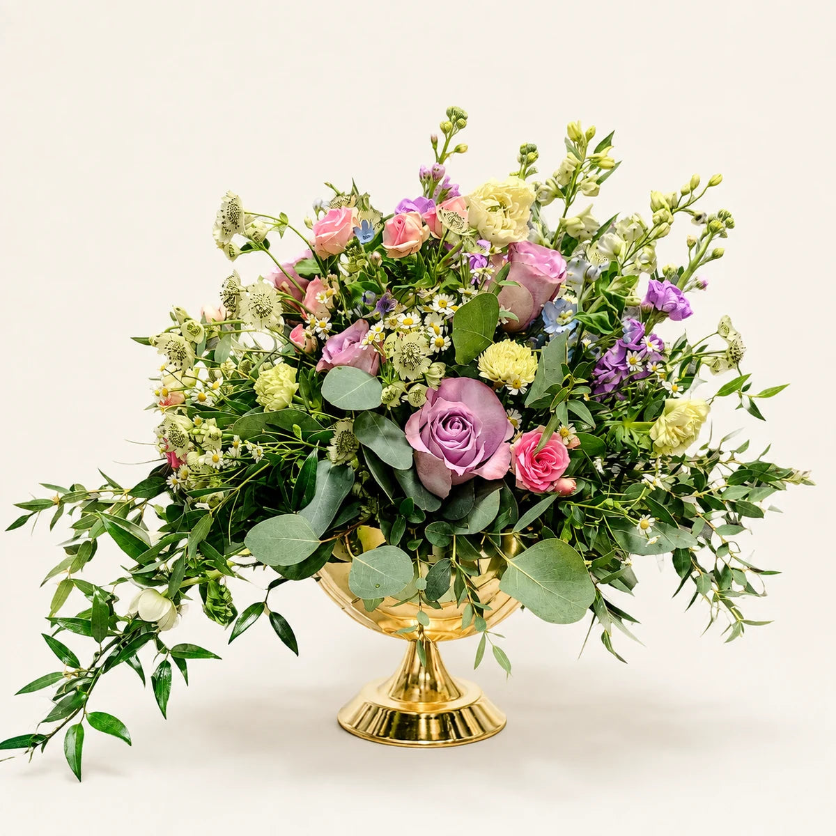 Close-up of Gold Punchbowl handcrafted floral punchbowl arrangement