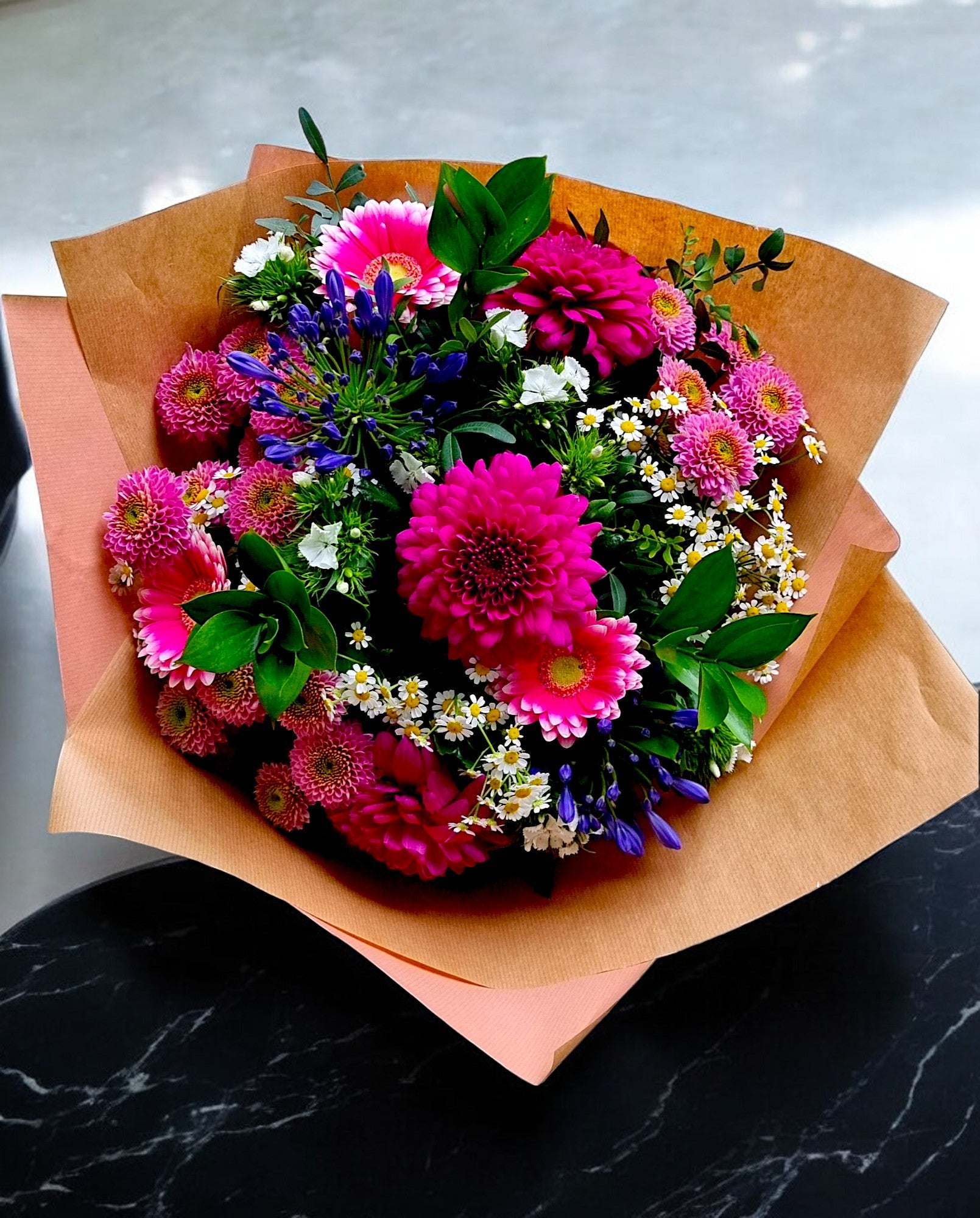 Beautiful Jewell Bouquet in red and green colours from the top