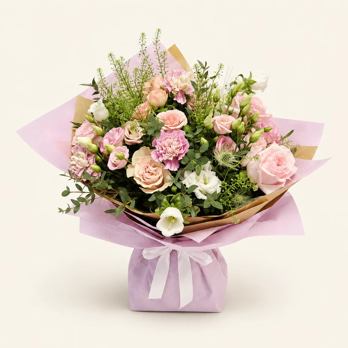 Pink and blush Lotty's Signature Romance Bouquet with roses and carnations