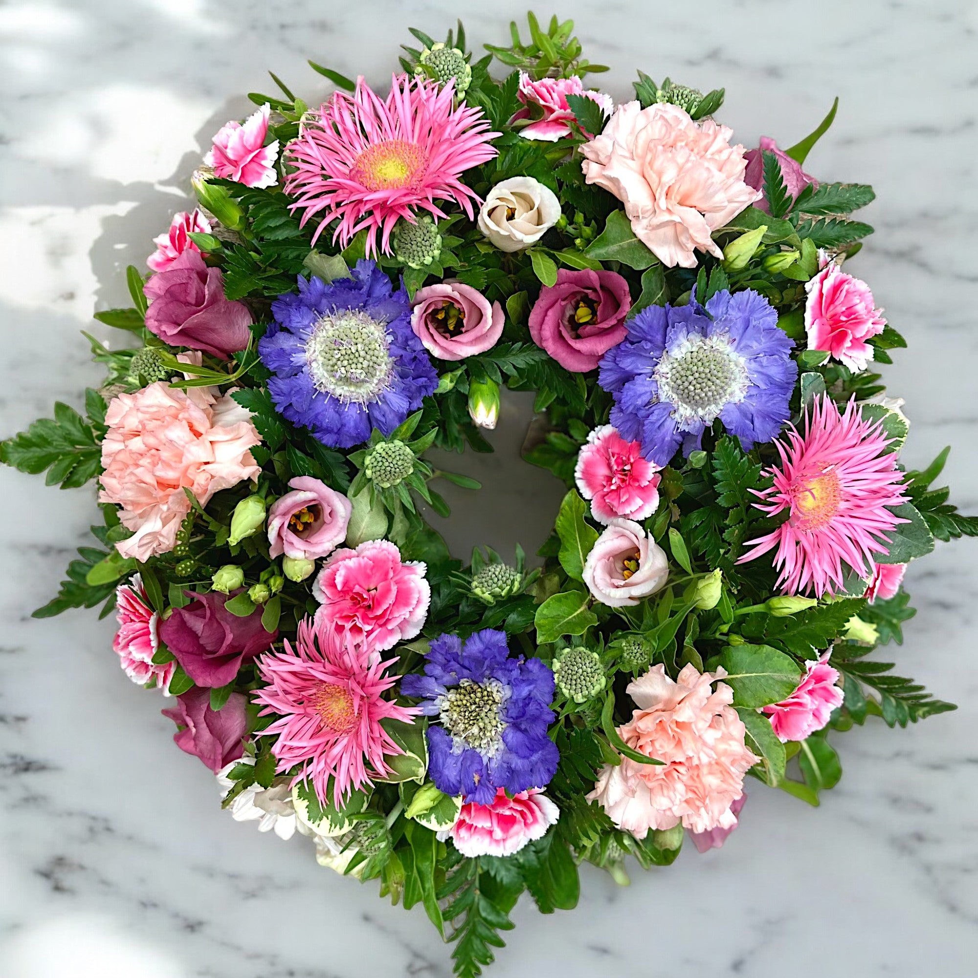 Pink Wreath with blue accents