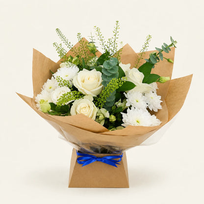 The Amelia bouquet, front view, photographed on a soft cream background