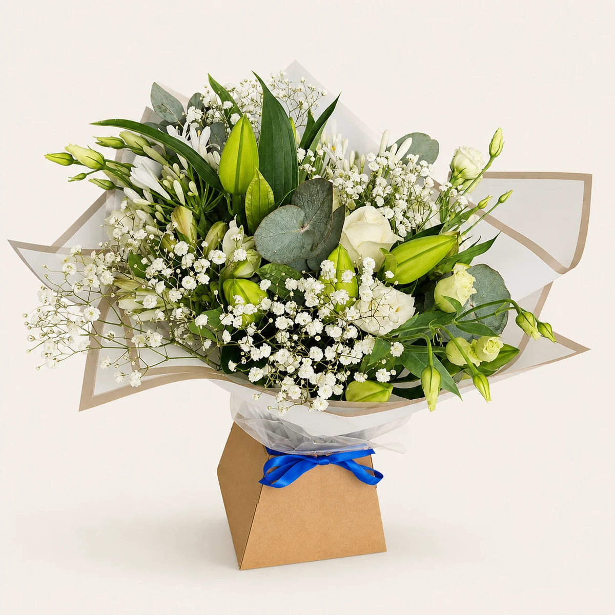 The Amelia bouquet, alternate angle, photographed on a soft cream background