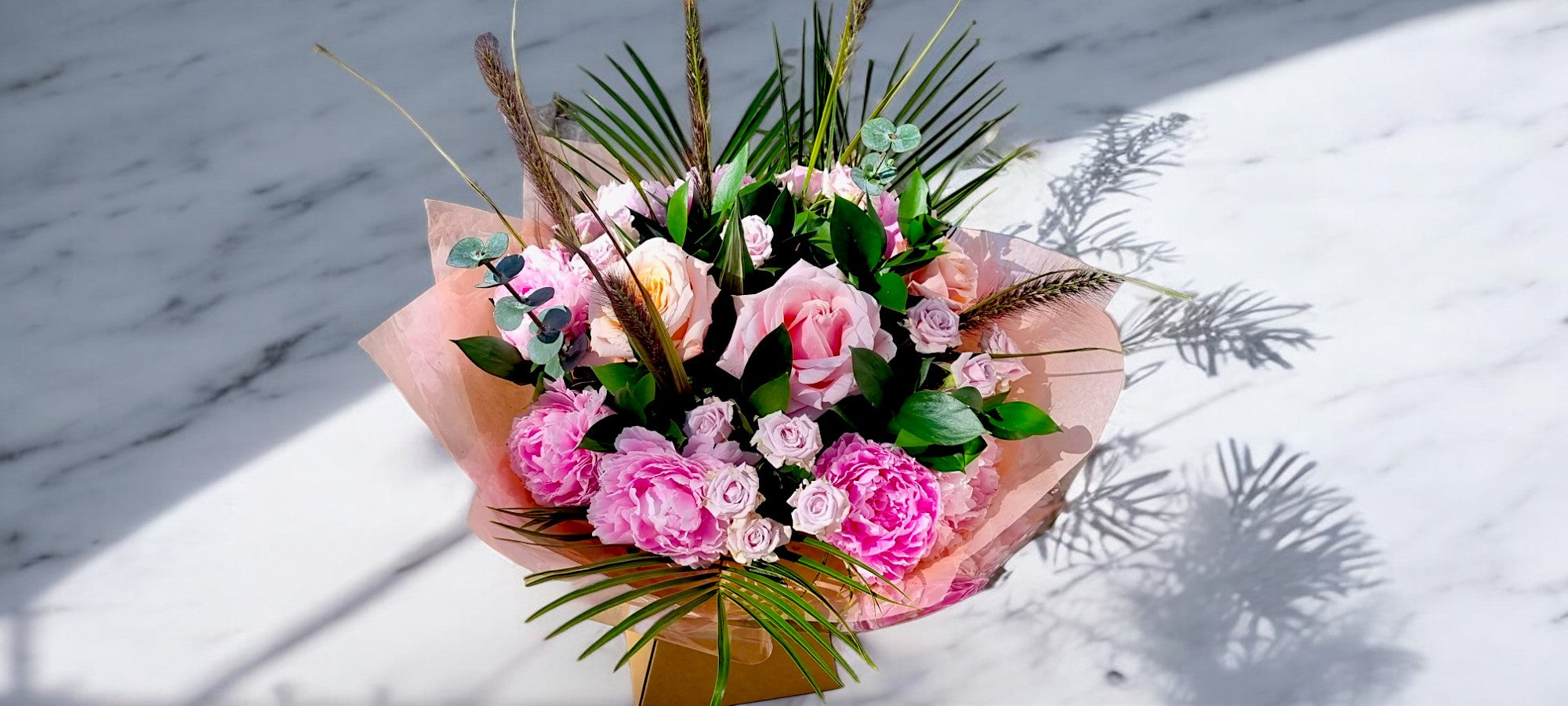 Bouquet with Pink Roses and Dark Panicum