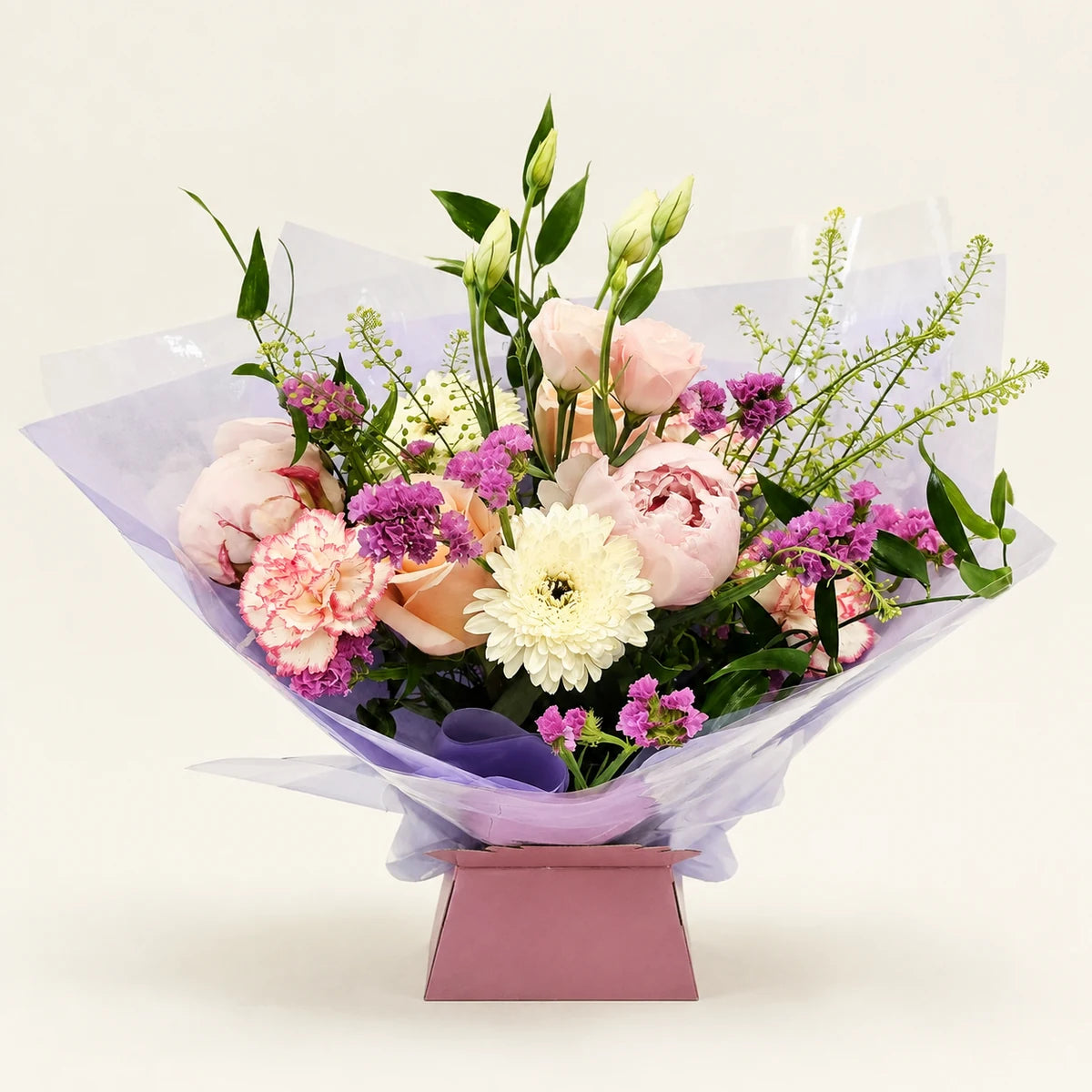 The Farrah bouquet, front view, photographed on a soft cream background