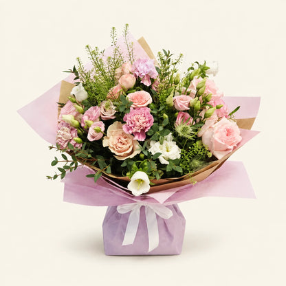 The Farrah bouquet, side view, photographed on a soft cream background