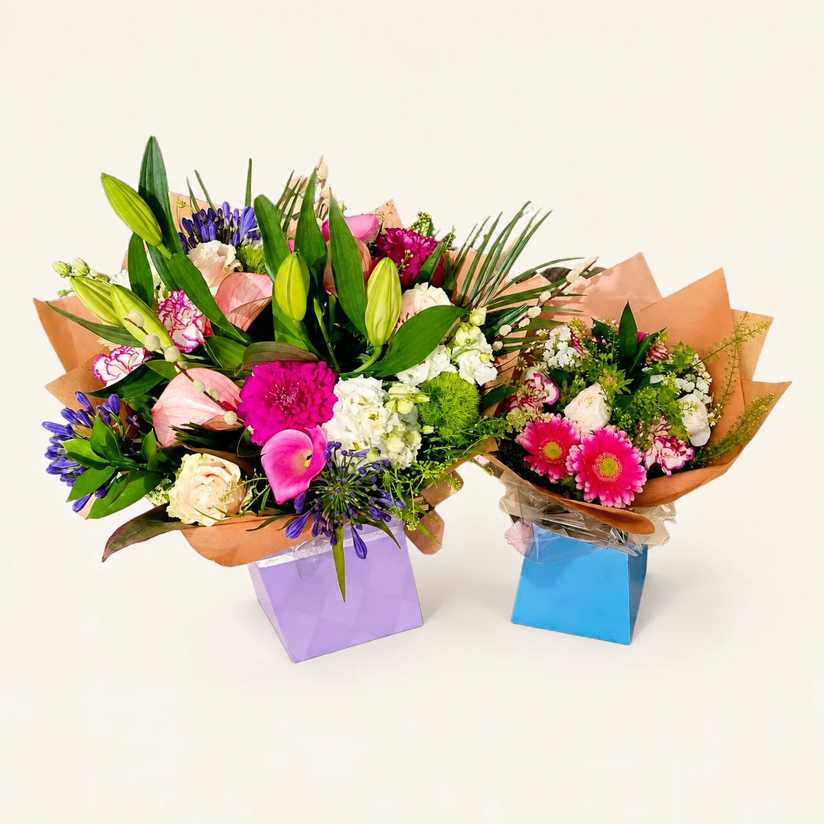The Showstopper bouquet, close-up, photographed on a soft cream background